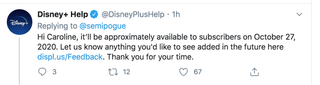 Disney+ Help's tweet
