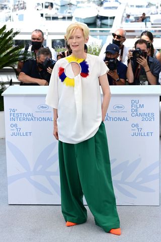 Tilda Swinton attends the "Memoria" photocall during the 74th annual Cannes Film Festival on July 16, 2021 in Cannes, France.