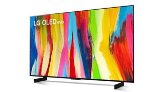 LG C2 OLED TV with colors on screen