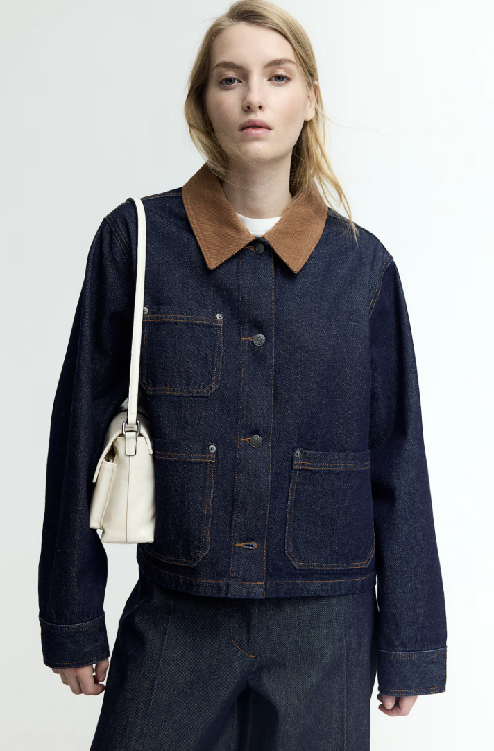 H&amp;amp;M Corduroy-collar denim jacket