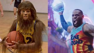Michael J. Fox in Teen Wolf, Lebron slam dunking in Space Jam: A New Legacy
