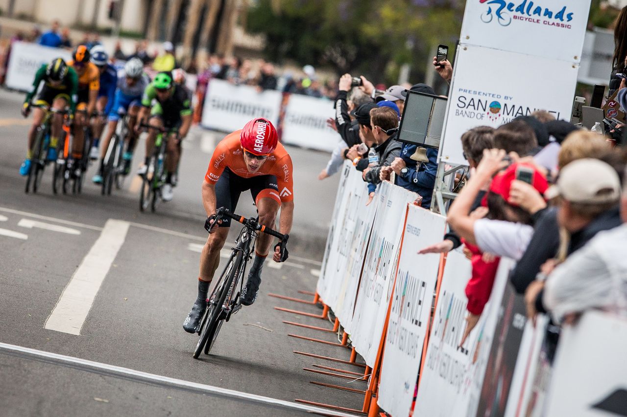 Tom Soloday (Rally) tries to get away from the break with 2 laps to go.