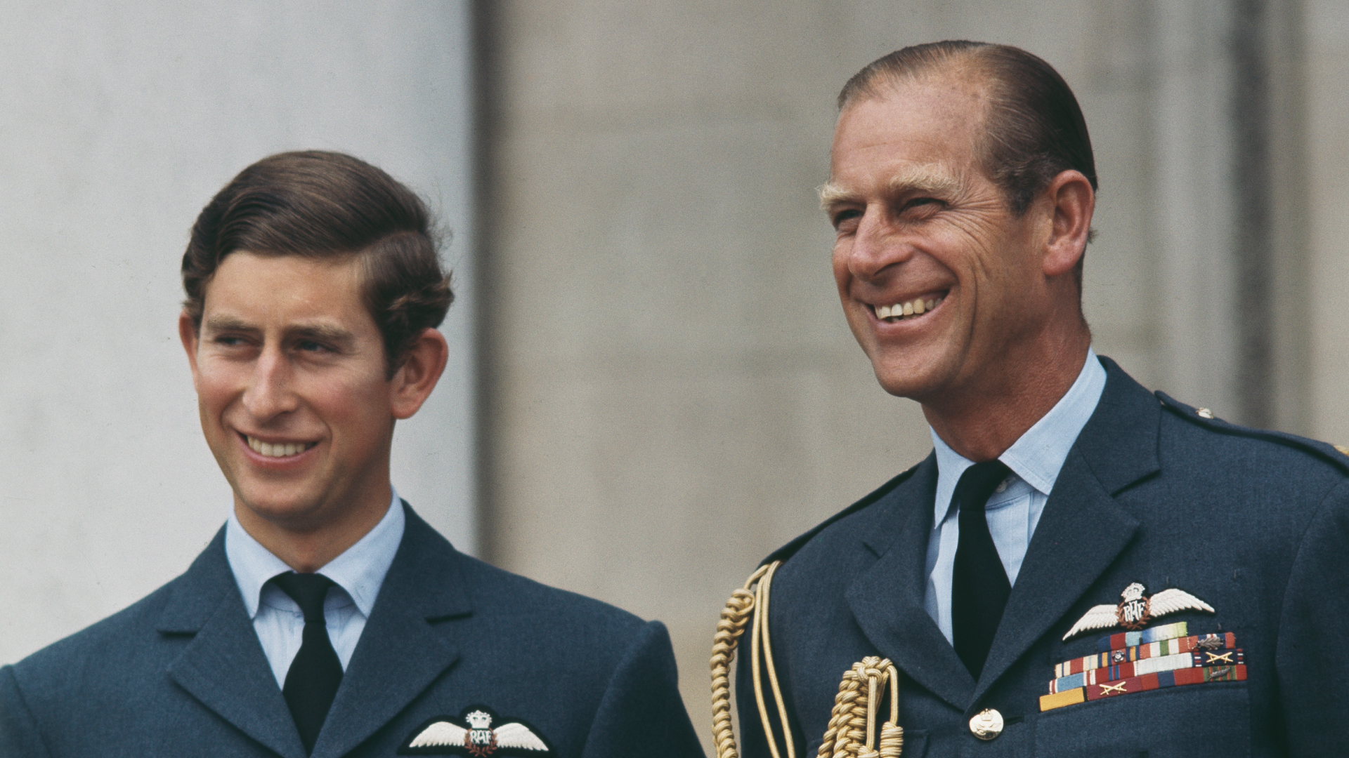Prince Charles, the Prince of Wales, receives his wings at RAF Cranwell in Lincolnshire, UK, 20th August 1971. On the right is his father who is Marshal of the Royal Air Force
