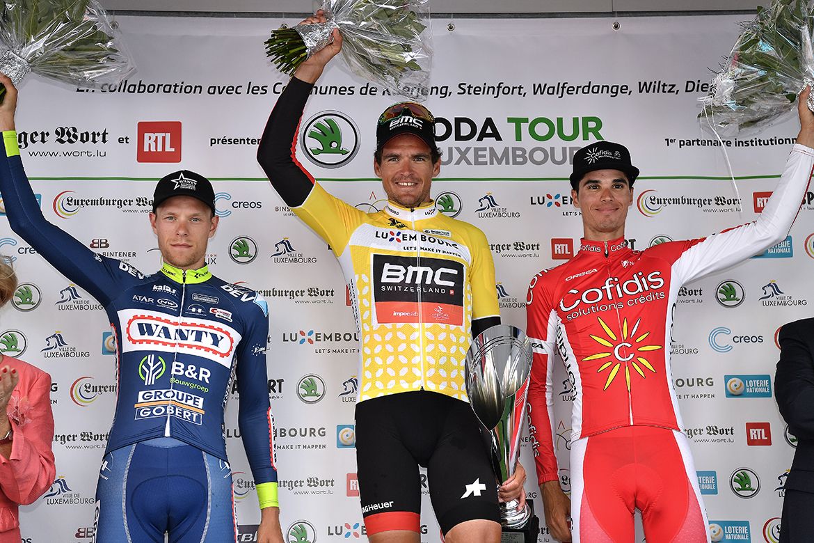 Greg Van Avermaet in yellow after the Tour de Luxembourg's final stage