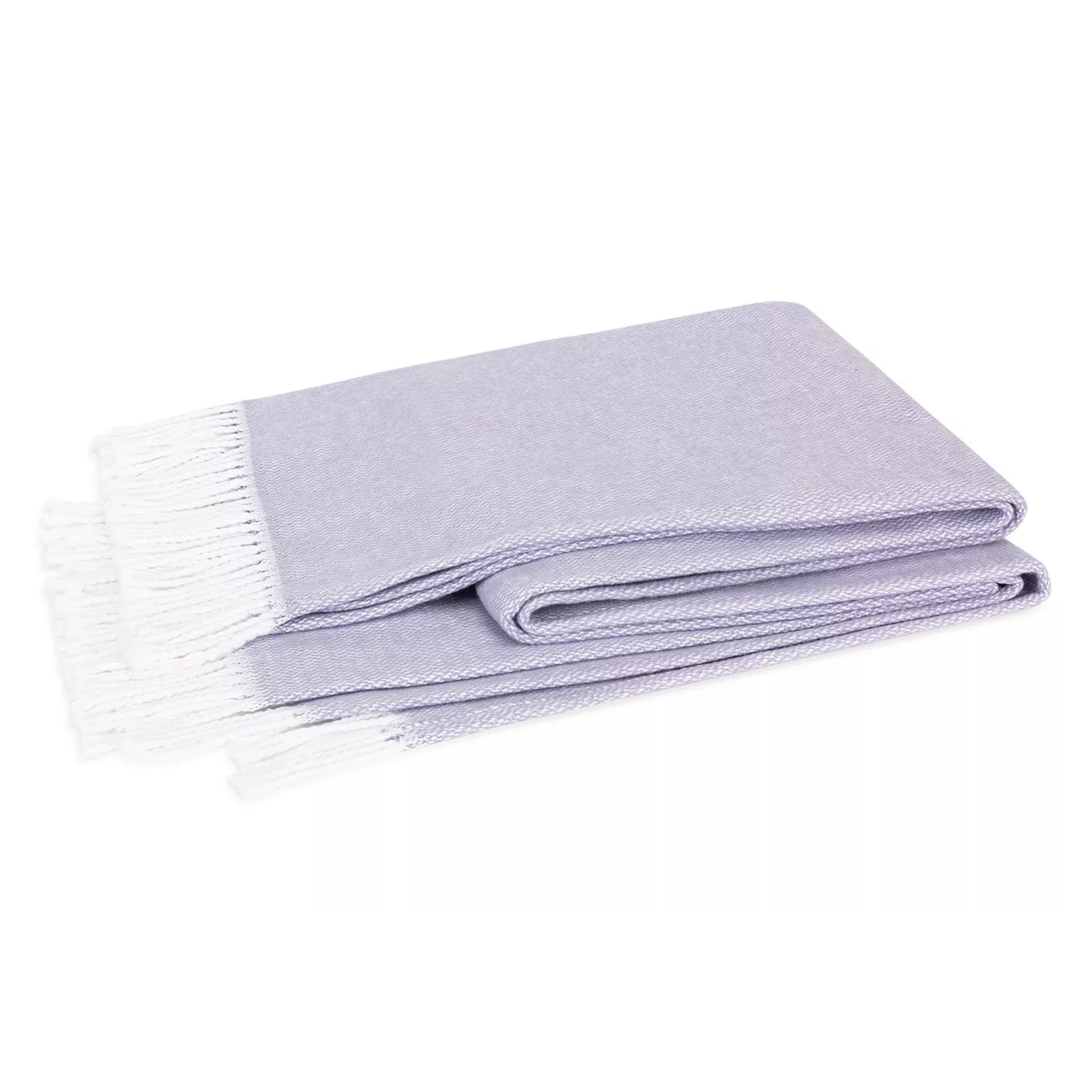 Lilac throw blanket with white fringe