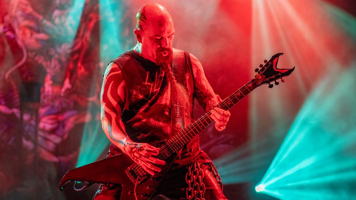 Kerry King of Slayer plays his new Dean signature guitar as they perform their final tour, &quot;The Final Campaign, The Last Leg&quot; at Madison Square Garden on November 09, 2019 in New York City.