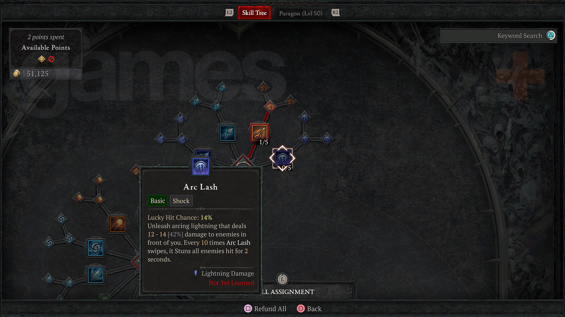 Diablo 4 Sorcerer arc lash skill on skill tree