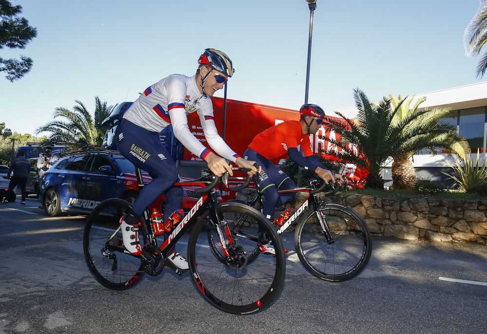 Matej Mohoric and Vincenzo Nibali get rolling at team camp