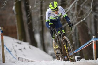 Belgian Quinten Hermans pictured in action during the mens elite race of the Krawatencross cyclocross in Lille the seventh stage out of 8 in the X2O Trofee Veldrijden competition Sunday 07 February 2021 BELGA PHOTO DAVID STOCKMAN Photo by DAVID STOCKMANBELGA MAGAFP via Getty Images