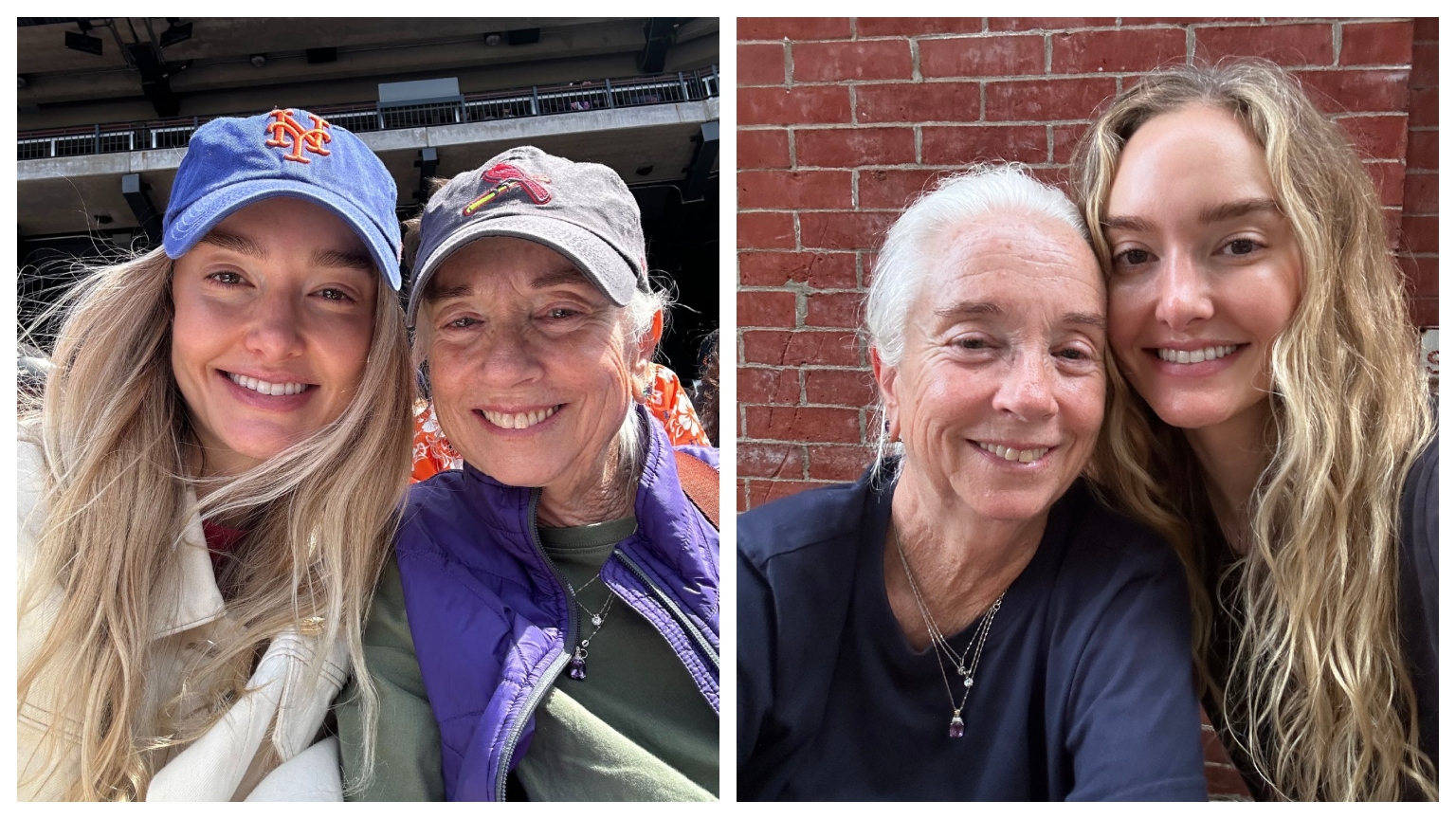 hannah baxter and her mom in two side by side photos, smiling