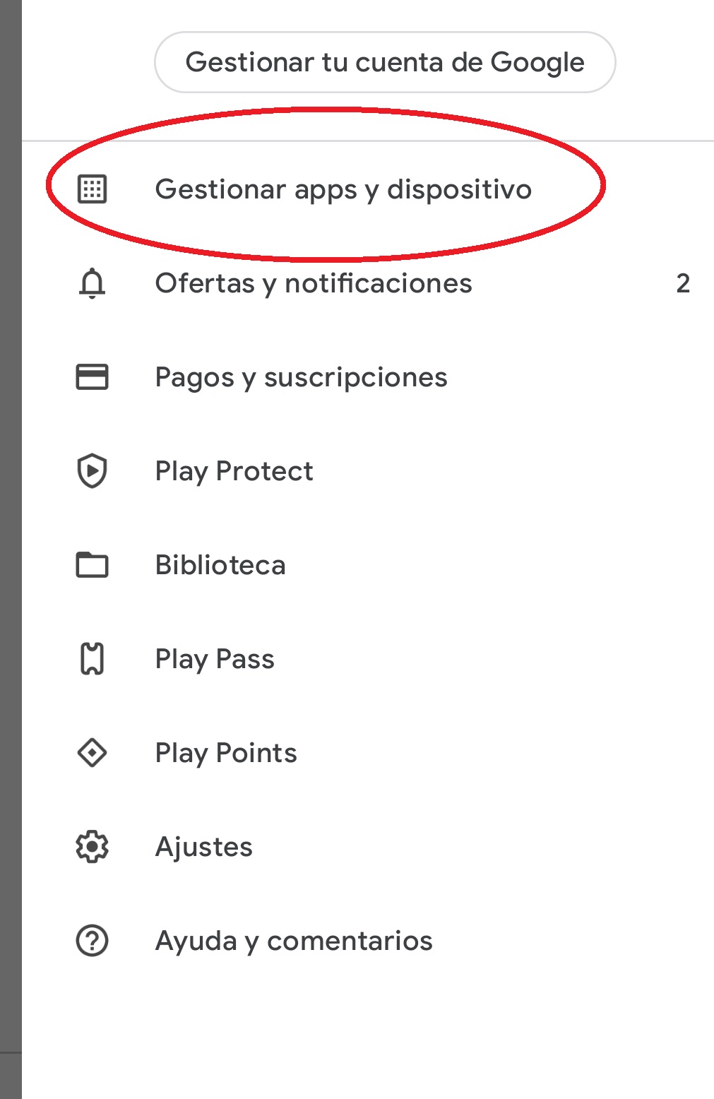 Play Store options