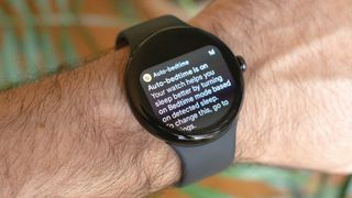 Pixel Watch 3 screen showing details on auto-bedtime mode