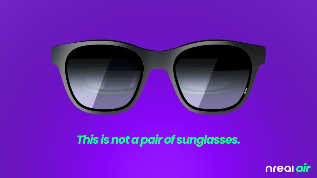 A cartoonish 2D version of the Nreal glasses with &quot;This is not a pair of sunglasses&quot; written underneath