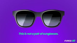 A cartoonish 2D version of the Nreal glasses with "This is not a pair of sunglasses" written underneath