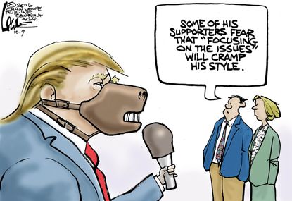 Political cartoon U.S. 2016 election Donald Trump debate style