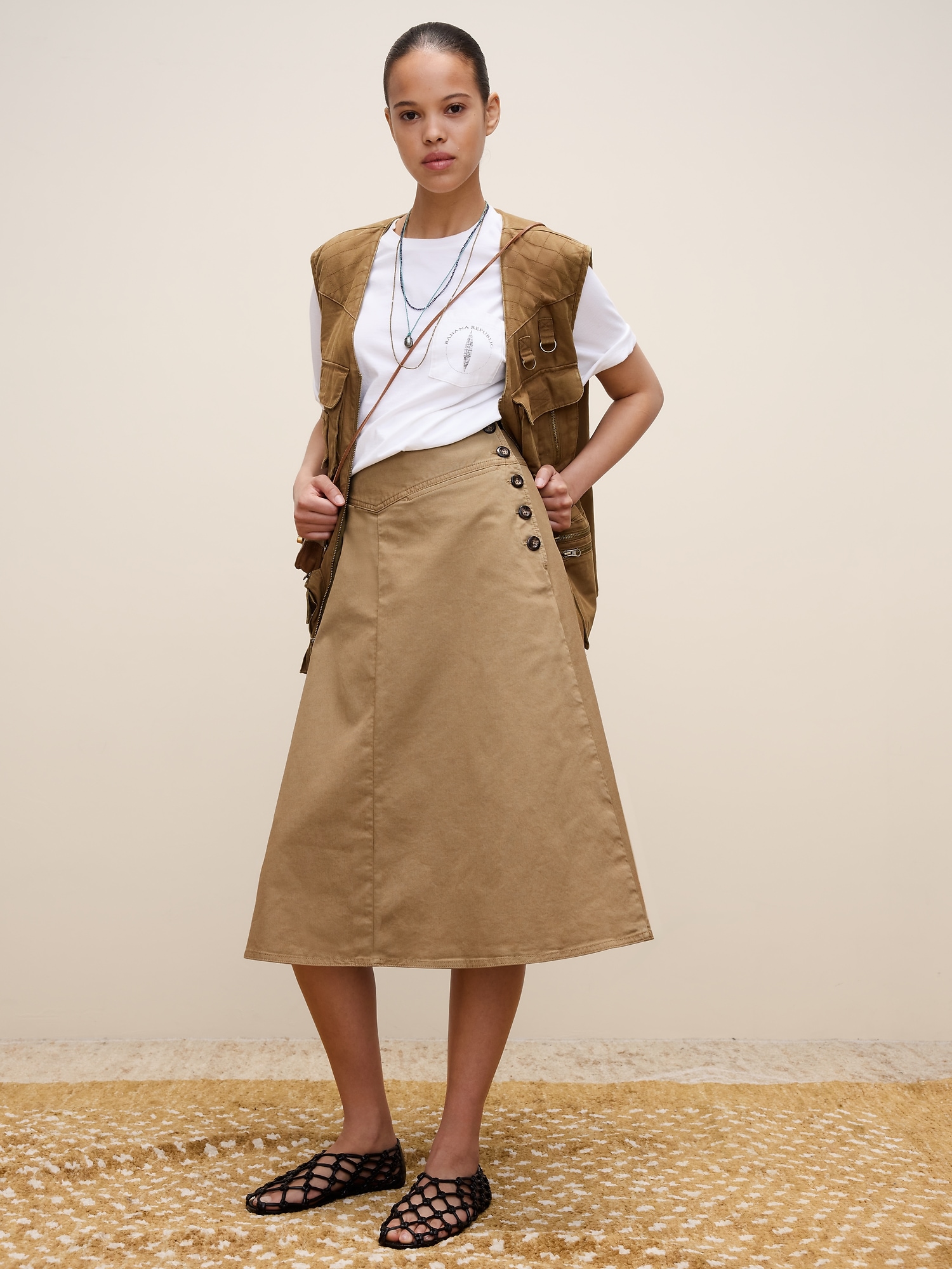 Archive Reissue Khaki Midi Skirt