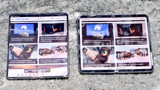Samsung Galaxy Z Fold 4 and Google Pixel Fold displays showing Tom's Guide website