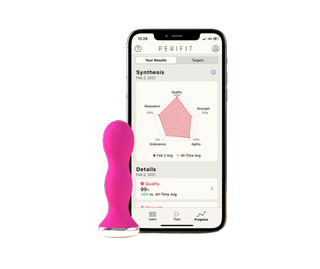 pink pelvic trainer with app on phone screen