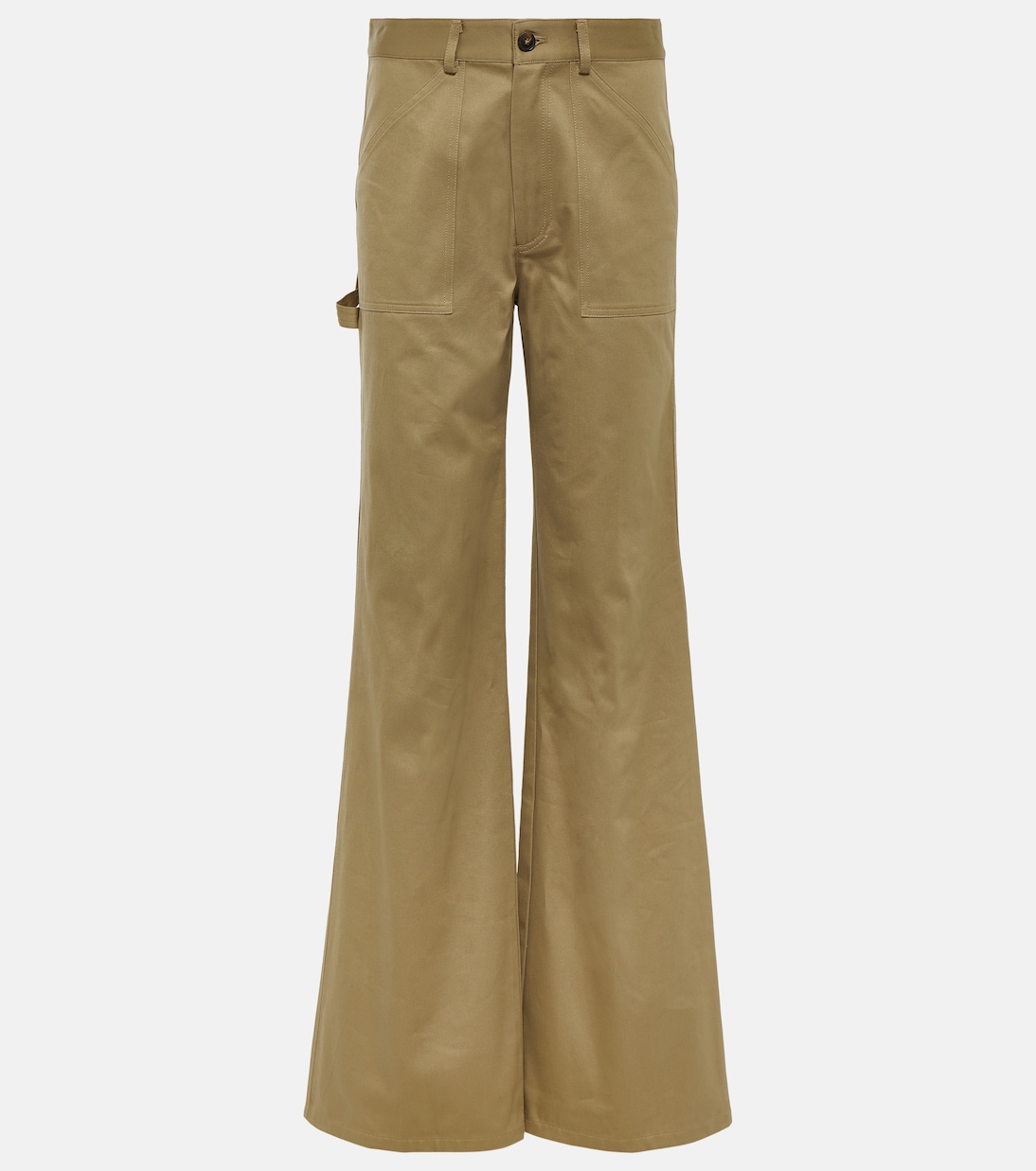Quentin High-Rise Cotton Flared Pants in Beige - Nili Lotan