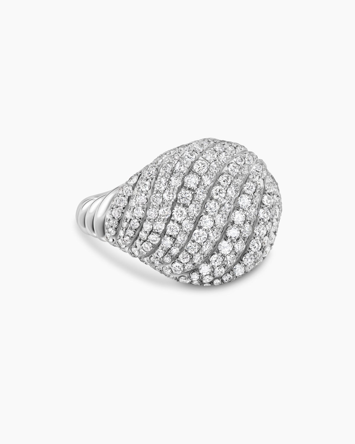 Sculpted Cable Pinky Ring 18K White Gold with Diamonds, 13mm