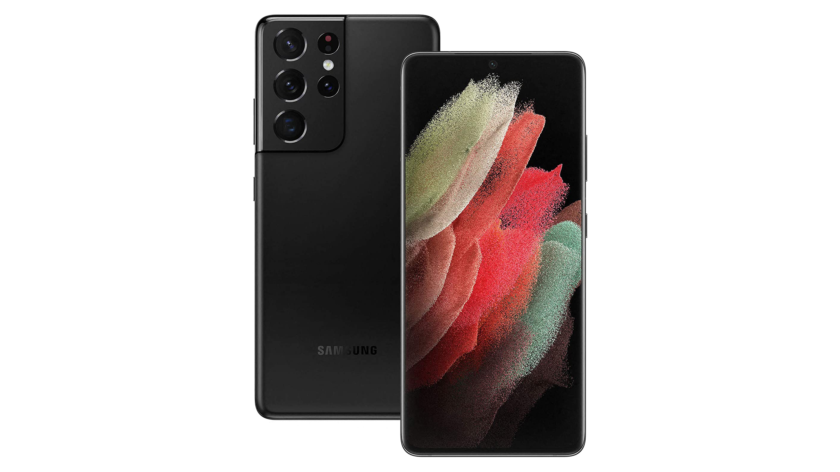 Samsung Galaxy S21 Ultra Android phone shown in black colorway