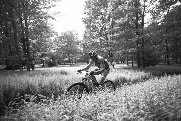 Second place 50+ racer Ed Moran of MaverickFab Endurance travels Old Stagecoach Road into Bald Eagle State Forest