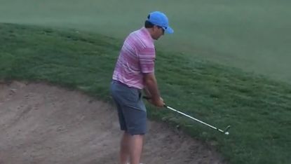 Screenshot of the golfer taking several attempts to hit his ball