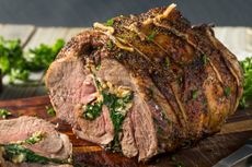 Roasted Leg of Lamb with Spinach and Pine Nuts.