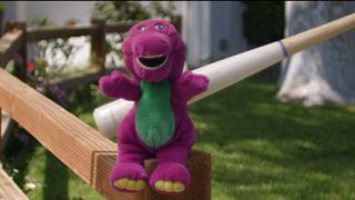 Barney doll hit by a bat in I Love You, You Hate Me