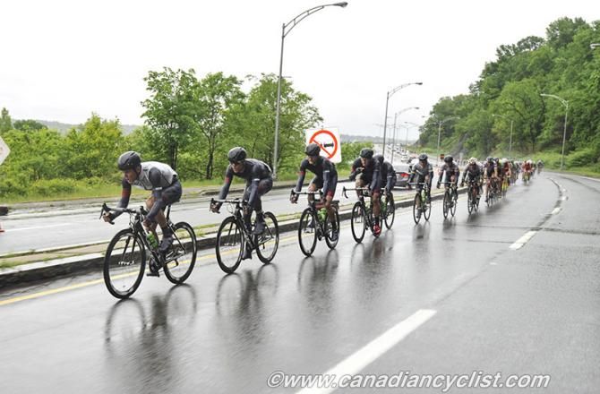 Hincapie Sportswear Development Cycling Team work to limit the gap.
