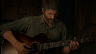 Joel plays his guitar in The Last of Us Part 2