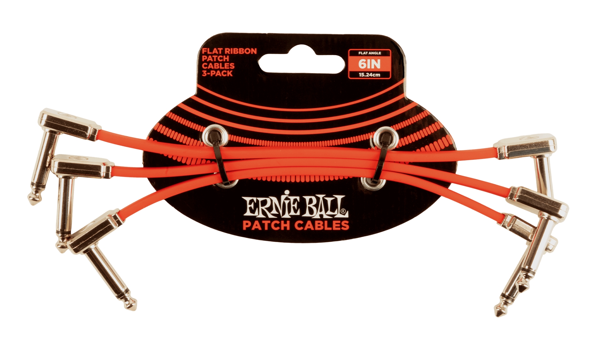 An Ernie Ball Flat Ribbon 3-pack of patch cables in red
