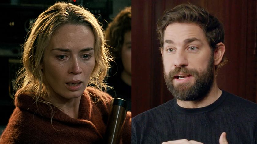 Emily Blunt holding a rifel at the end of A Quiet Place, John Krasinski describing directing A Quiet Place in a bts documentary on the making of the hit horror film. 