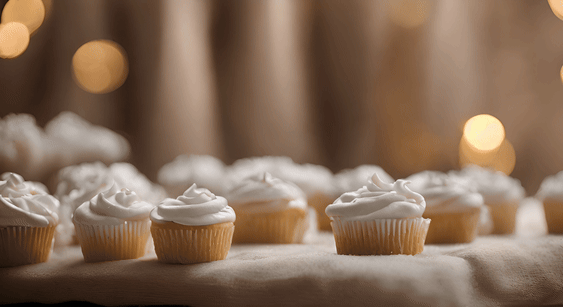 Video of cupcakes. White cupcakes on a table with a white table cloth