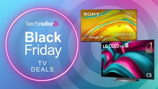 Sony and LG TVs on a blue and pink gradient background with "Black Friday TV Deals" text.