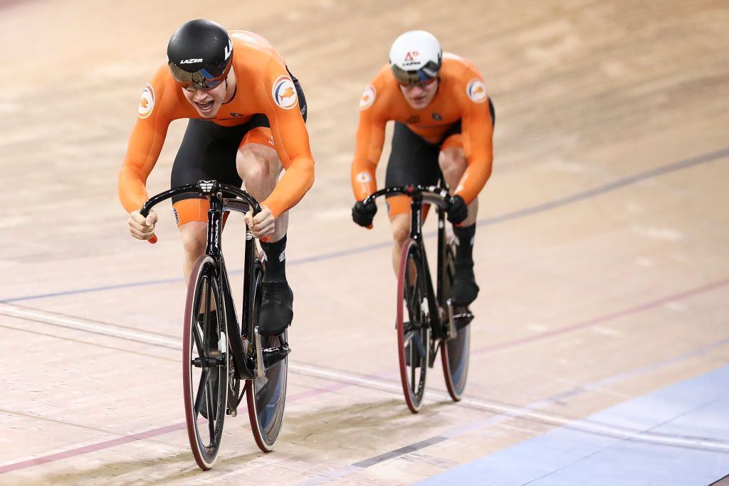 BERLIN GERMANY MARCH 01 Harrie Lavreysen L of The Netherlands competes against Jeffrey Hoogland of The Netherlands at Mens Sprint Final during day 5 of the UCI Track Cycling World Championships Berlin at Velodrom on March 01 2020 in Berlin Germany Photo by Maja HitijGetty Images