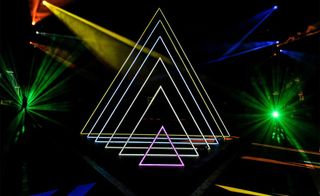 A triangular, neon installation on the Marc by Marc Jacobs runway