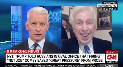 CNN host Anderson Cooper jokes with Jeffrey Lord