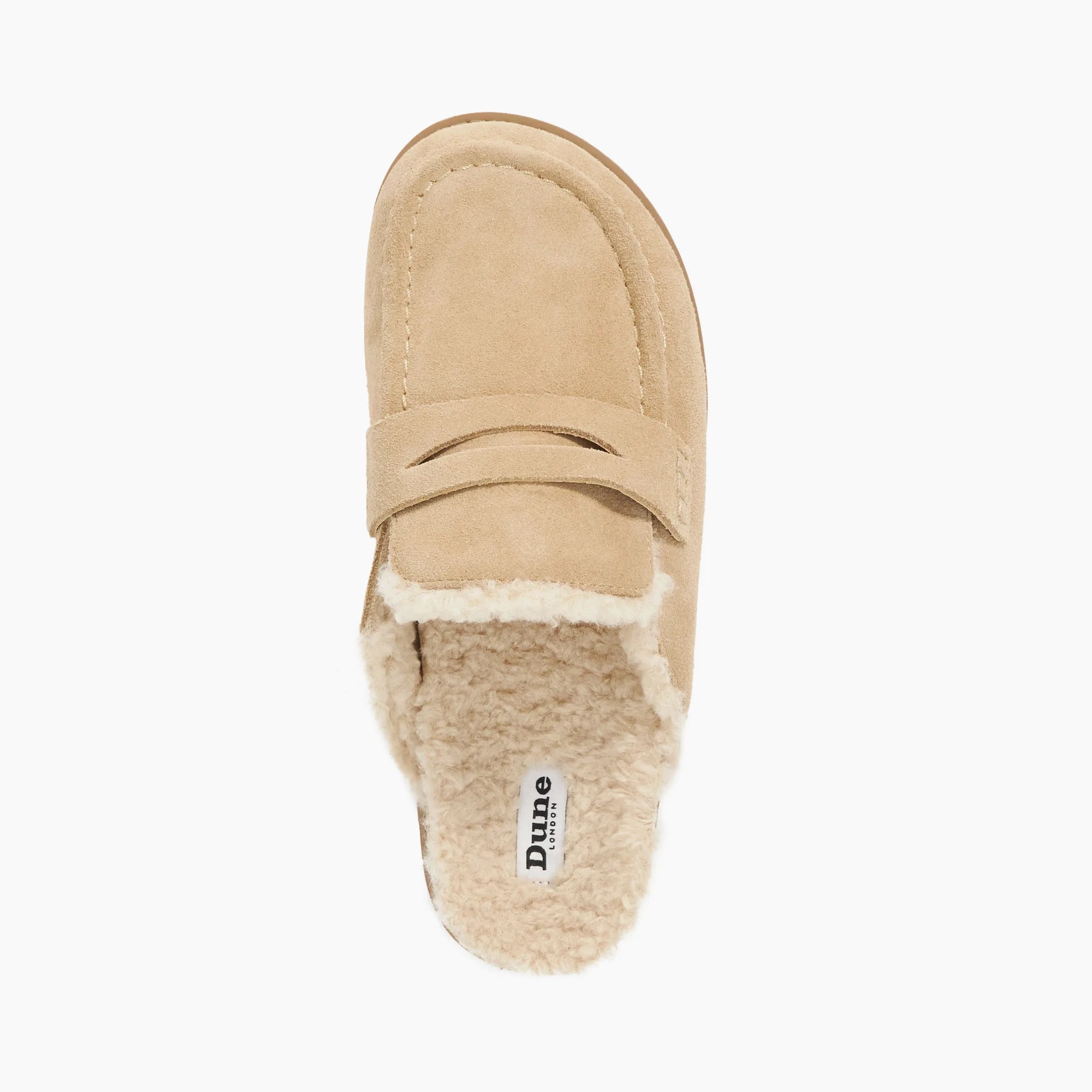 DUNE LONDON, Faux Shearling Lined Backless Mule Suede Loafers