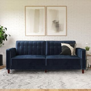 Dhp Pin Tufted Transitional Futon, Blue Velvet