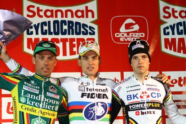 The men's podium (l-r): Sven Nys, Zdenek Stybar and NIels Albert.