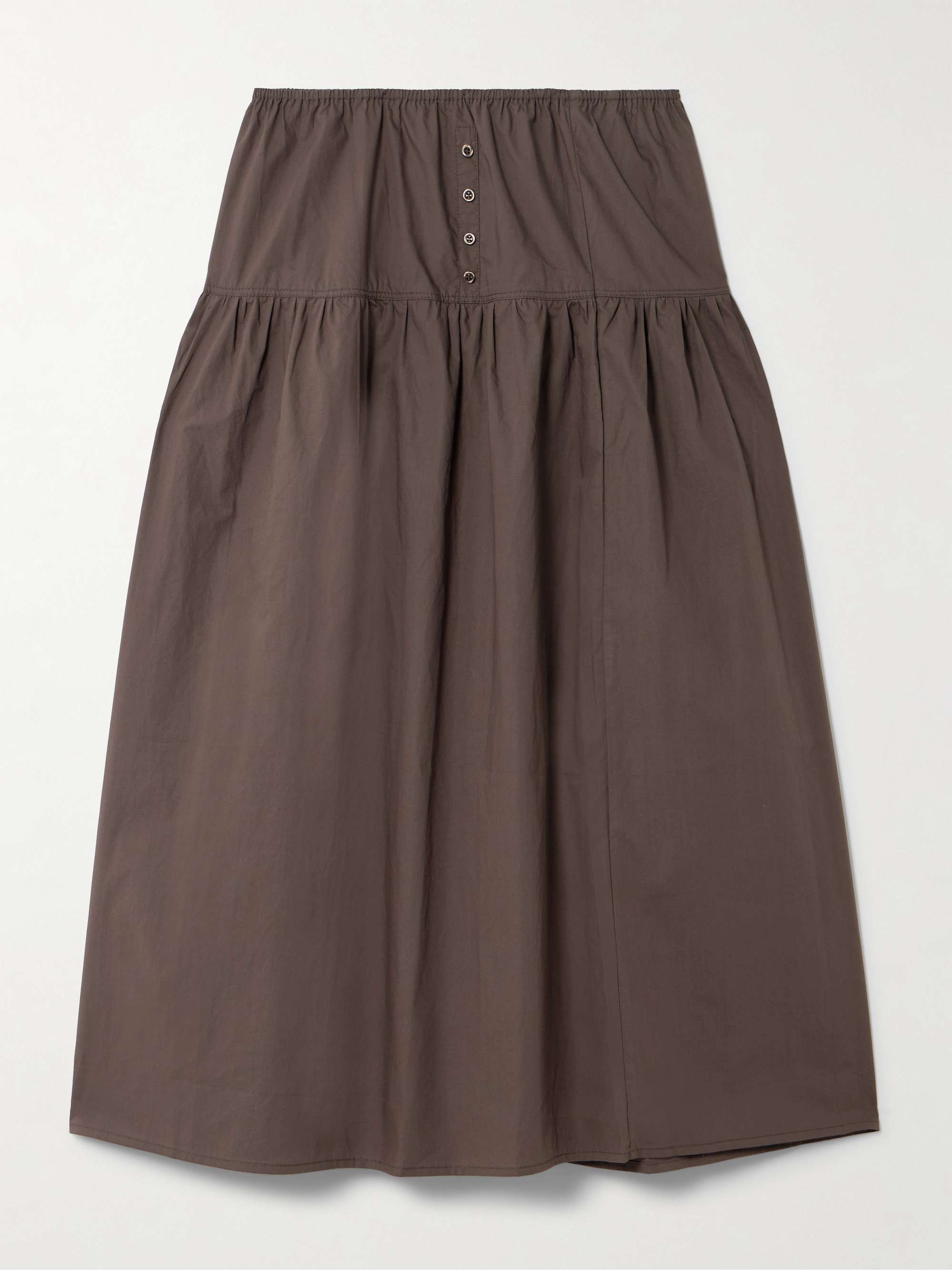 Gathered Organic Cotton-Poplin Midi Skirt