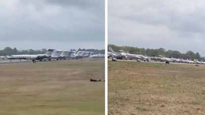Private jets pictured on an airfield