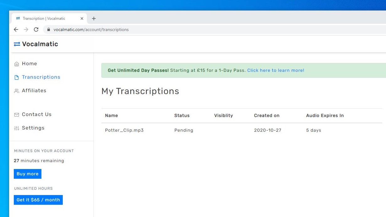 Online transcription service Vocalmatic