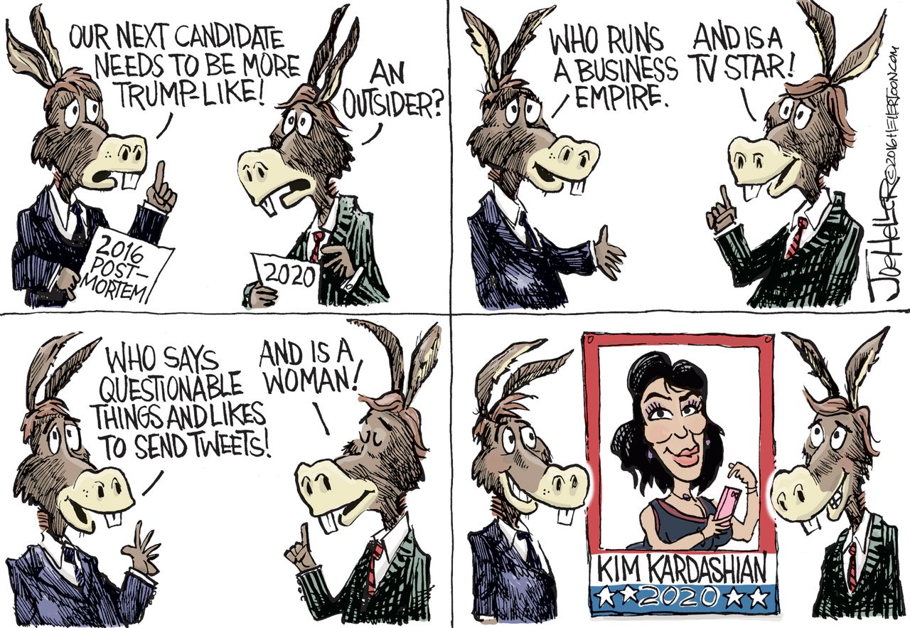 Political cartoon U.S. election Democrats Kim Kardashian