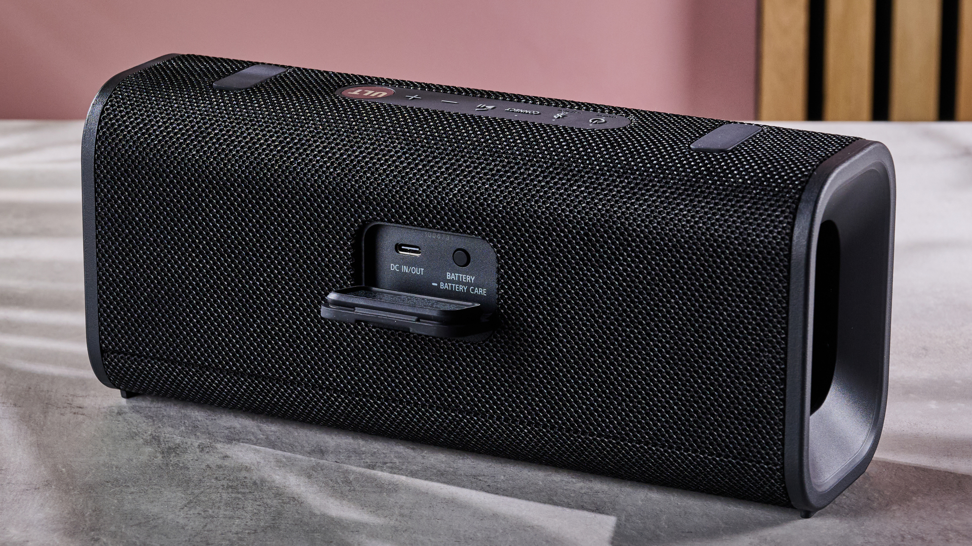 Tab on reverse side of the Sony ULT Field 3 open, exposing USB-C port
