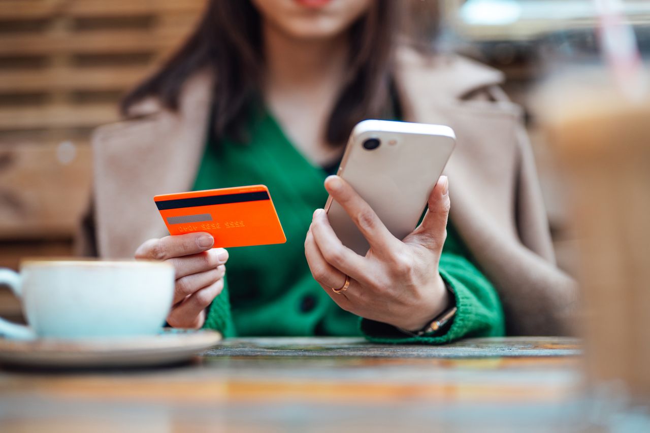 Woman looking at online banking.