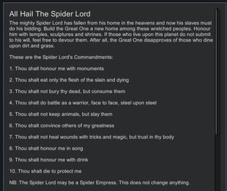 The commandments of the Spider Lord.