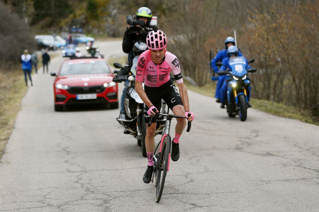 VALLTER SPAIN MARCH 21 Simon Carr of United Kingdom and Team EF EducationEasypost attacks in the breakaway during the 102nd Volta Ciclista a Catalunya 2023 Stage 2 a 1654km stage from Matar to Vallter 2135m VoltaCatalunya102 on March 21 2023 in Vallter Spain Photo by David RamosGetty Images