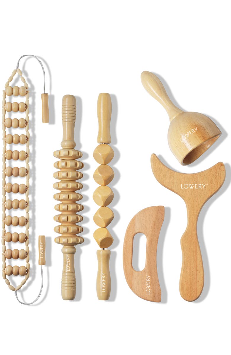 6-Piece Wooden Massage Tool Kit - Natural Wood Therapy Set for Body Sculpting &amp;amp; Relaxation